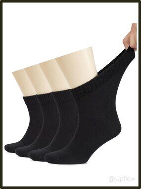 Diabetic Ankle Socks 4 Pairs Cotton Loose Fit Non-Binding Wide Top Thin Black